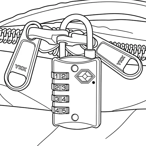 バックパックのロッカブルジッパーを南京錠で施錠