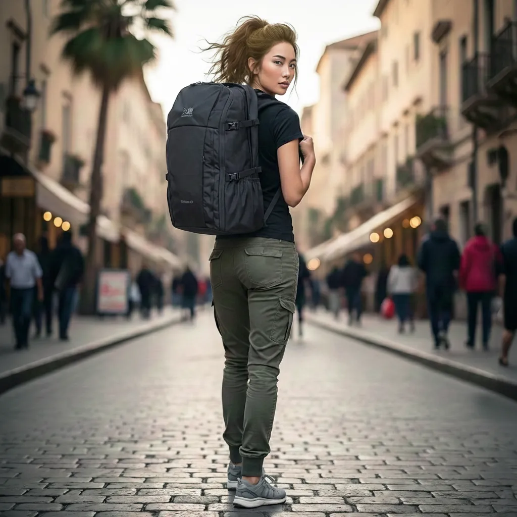 バックパックを背負った女性